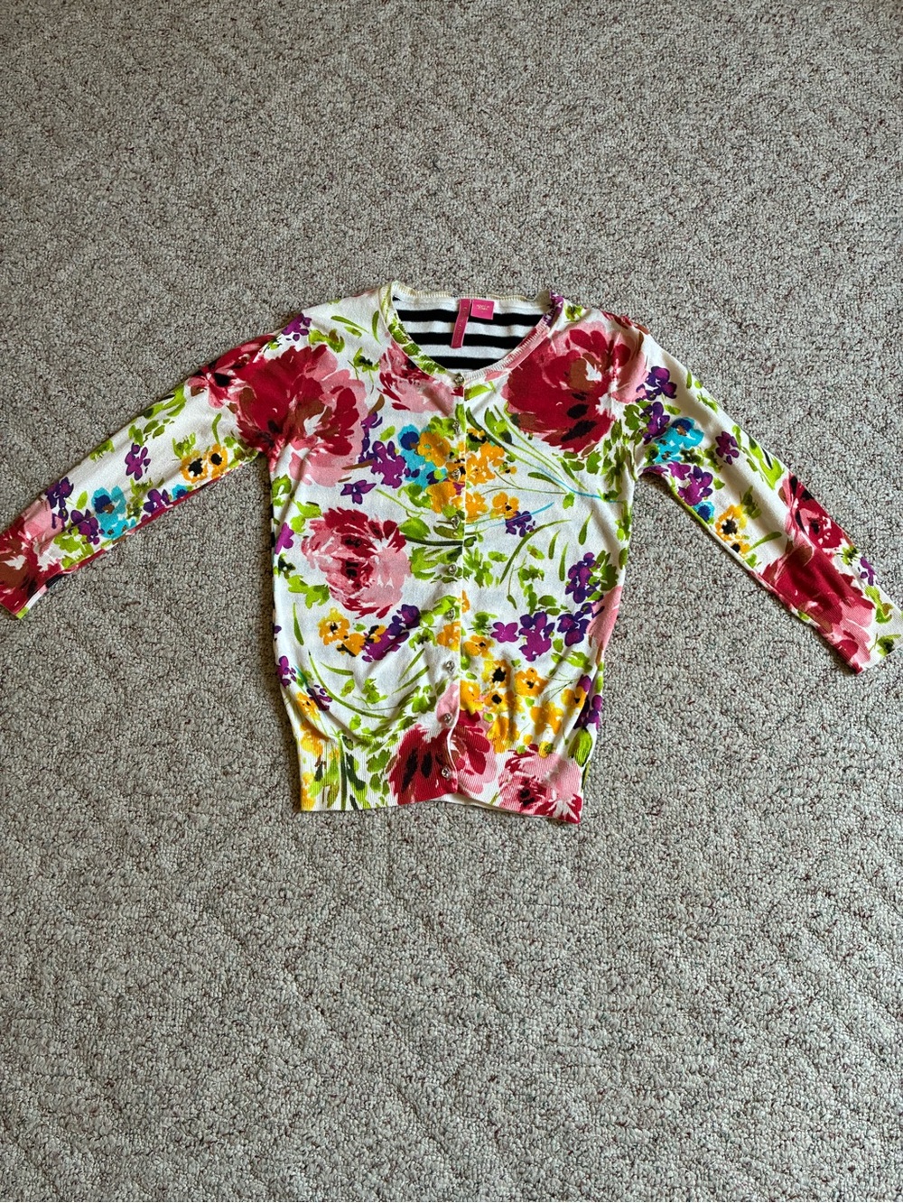 Floral V-Neck Lightweight Cardigan - Multi Pink